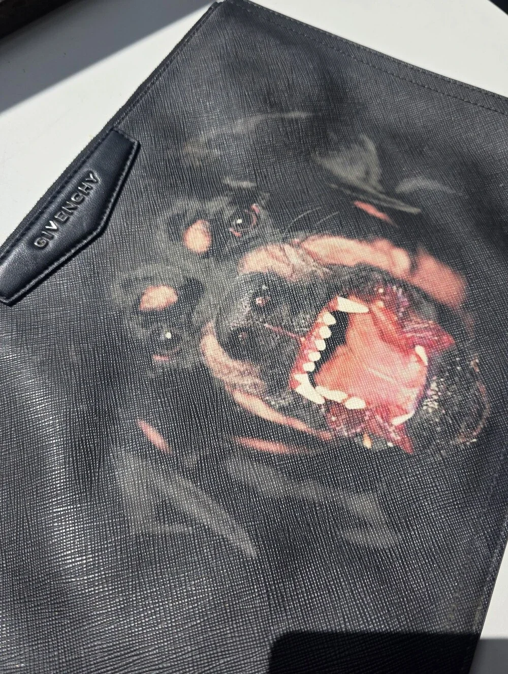 Givenchy Black Rottweiler Print Document Pouch